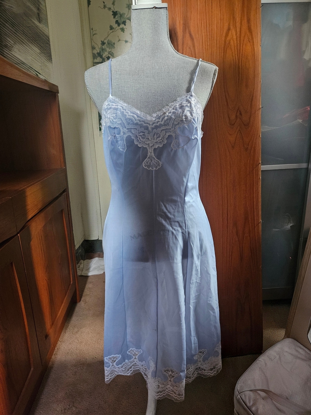 Vintahe Light Blue Lace-Trim Slip Dress - Women's Intimates